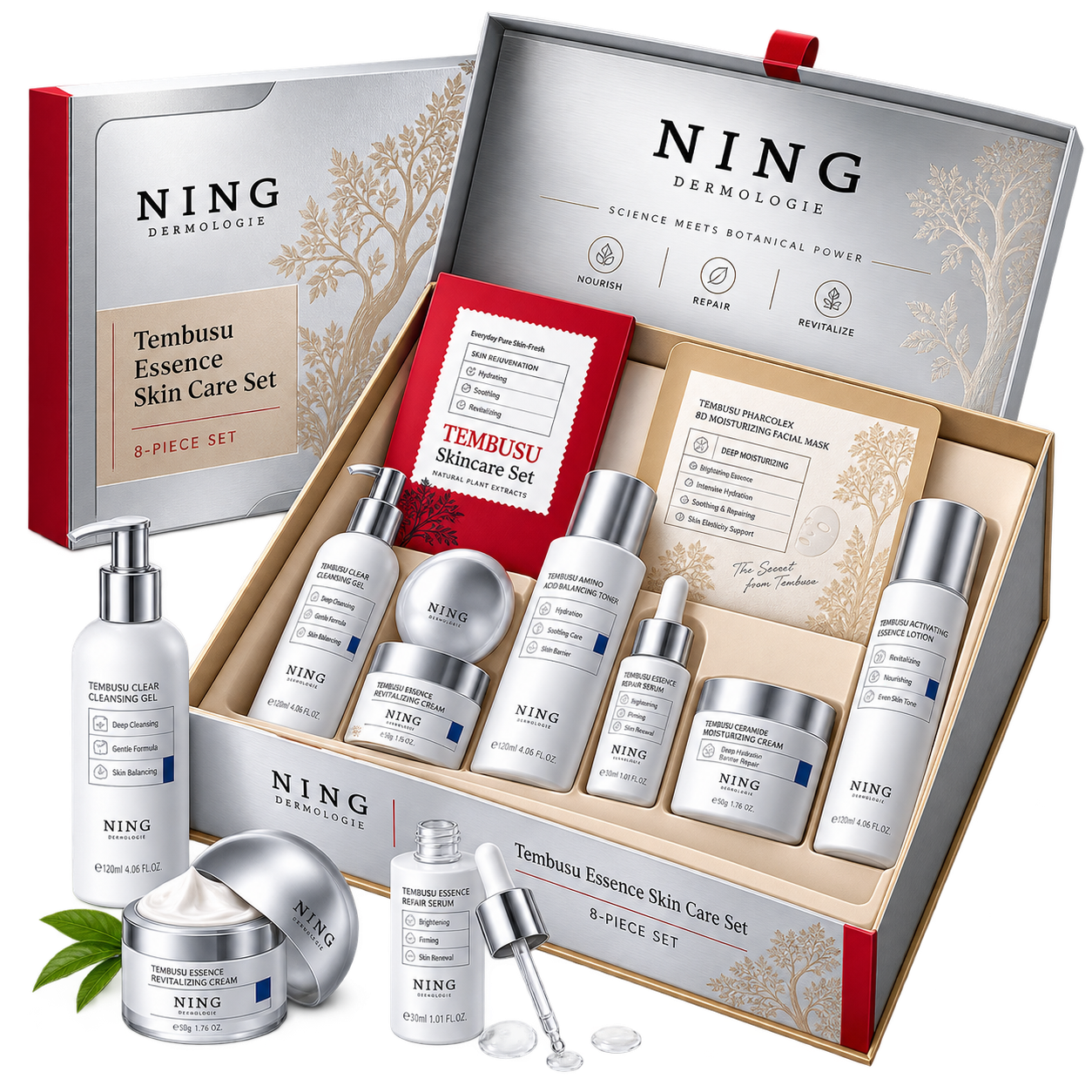 Kit Tembusu 8 Peças – Limpeza, Tônico, Sérum, Máscara e Hidratação