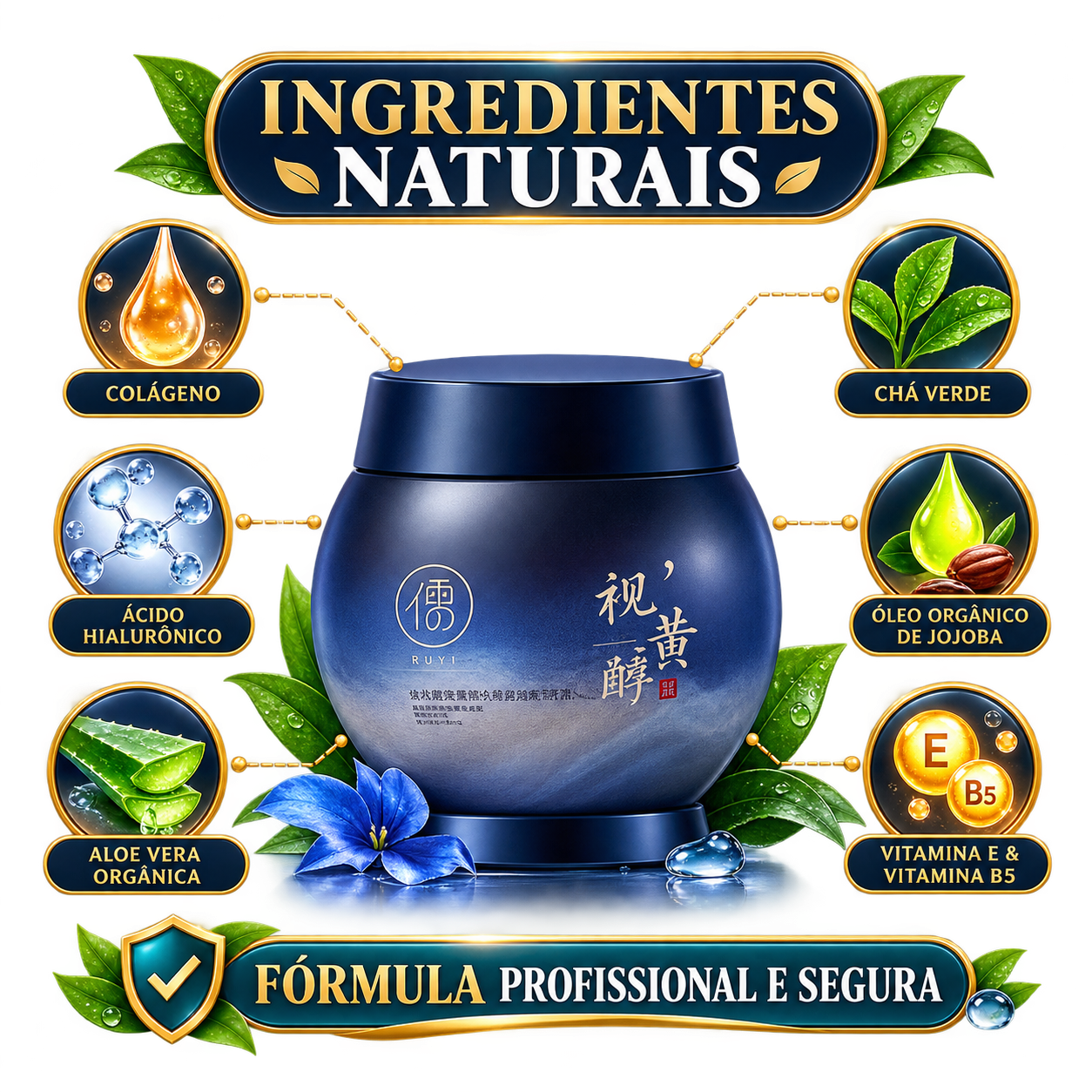 Creme Facial Premium com Retinol, Colágeno e Ácido Hialurônico – 100g