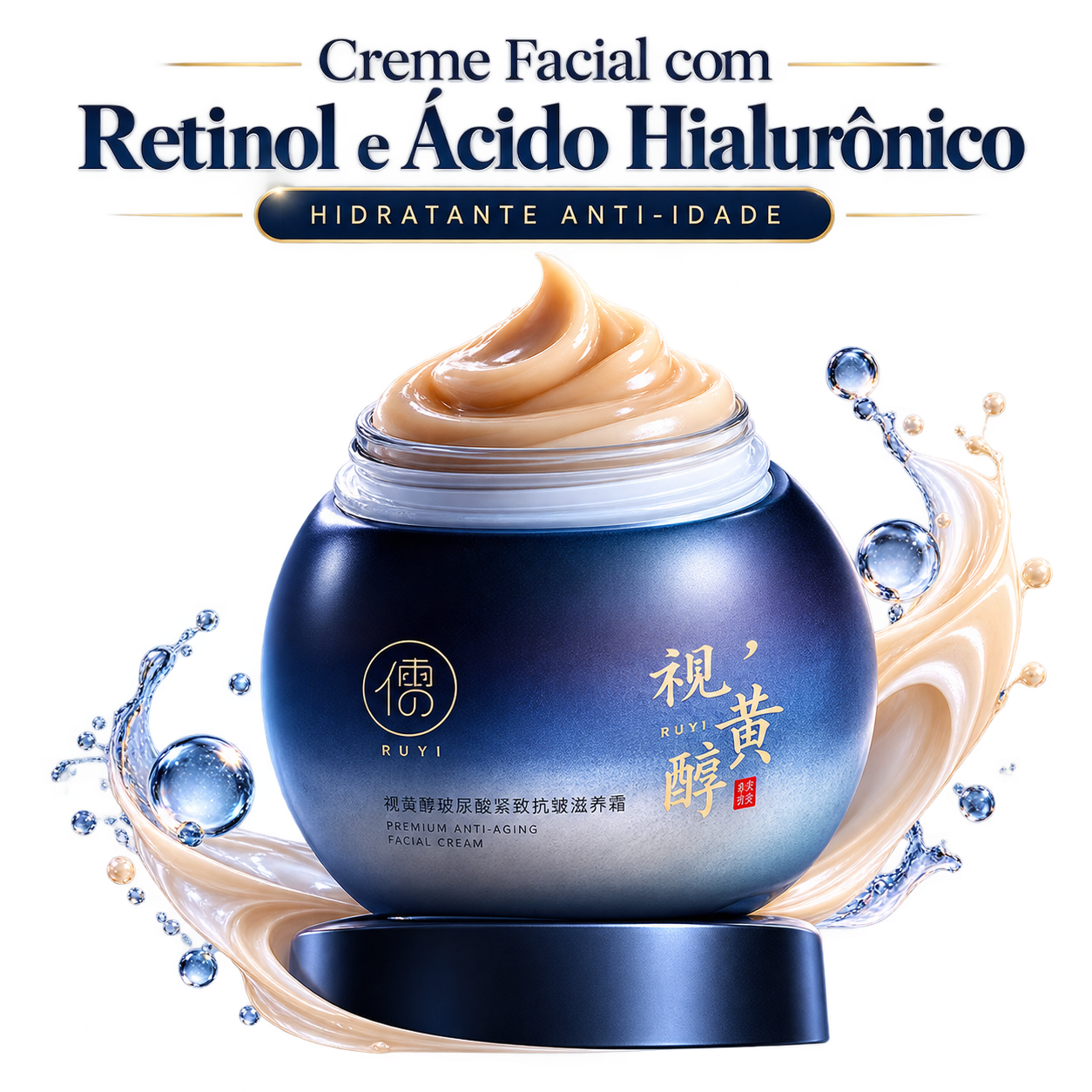 Creme Facial Premium com Retinol, Colágeno e Ácido Hialurônico – 100g