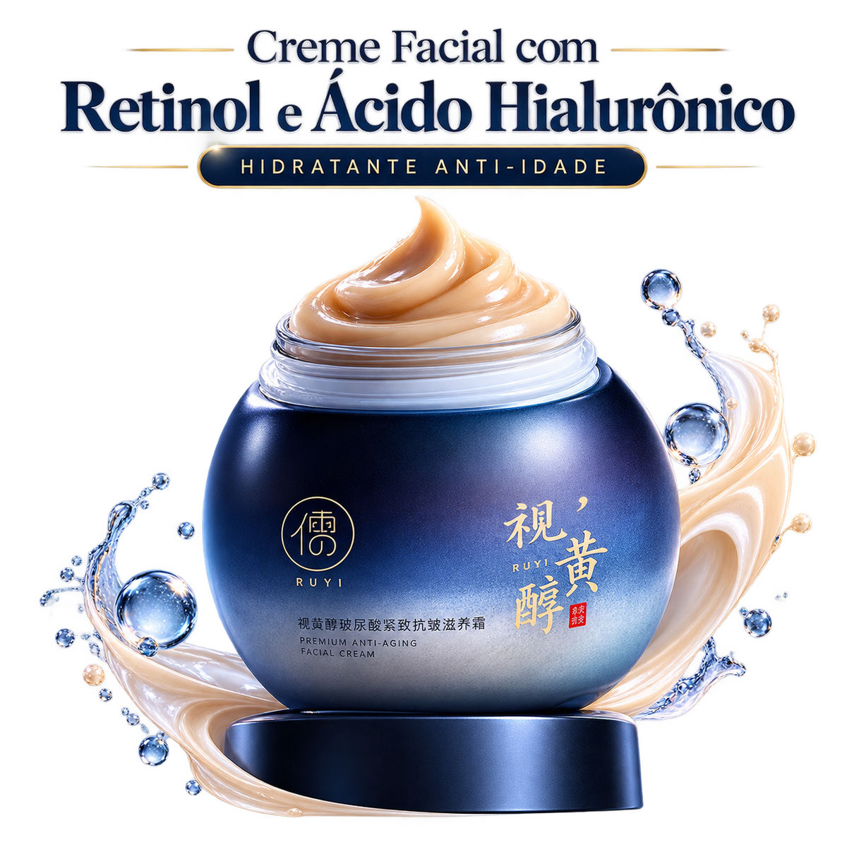 Creme Facial Premium com Retinol, Colágeno e Ácido Hialurônico – 100g