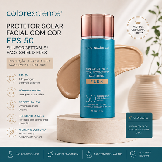 Protetor Solar Facial Colorescience Sunforgettable® Face Shield Flex FPS 50 com Cor – 55ml
