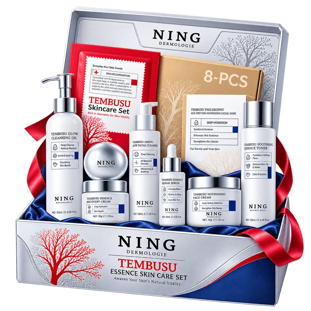 Kit Tembusu 8 Peças – Limpeza, Tônico, Sérum, Máscara e Hidratação