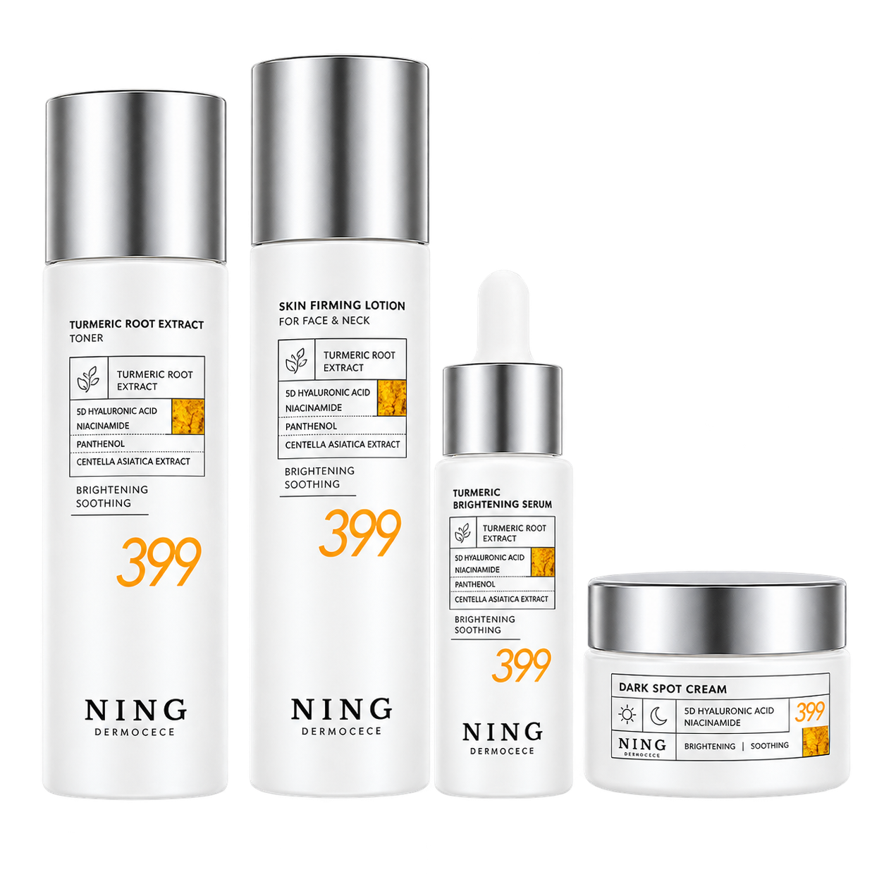 NING Kit Clareador Facial 4 Peças – Niacinamida, Ácido Hialurônico e Pro-Xylane