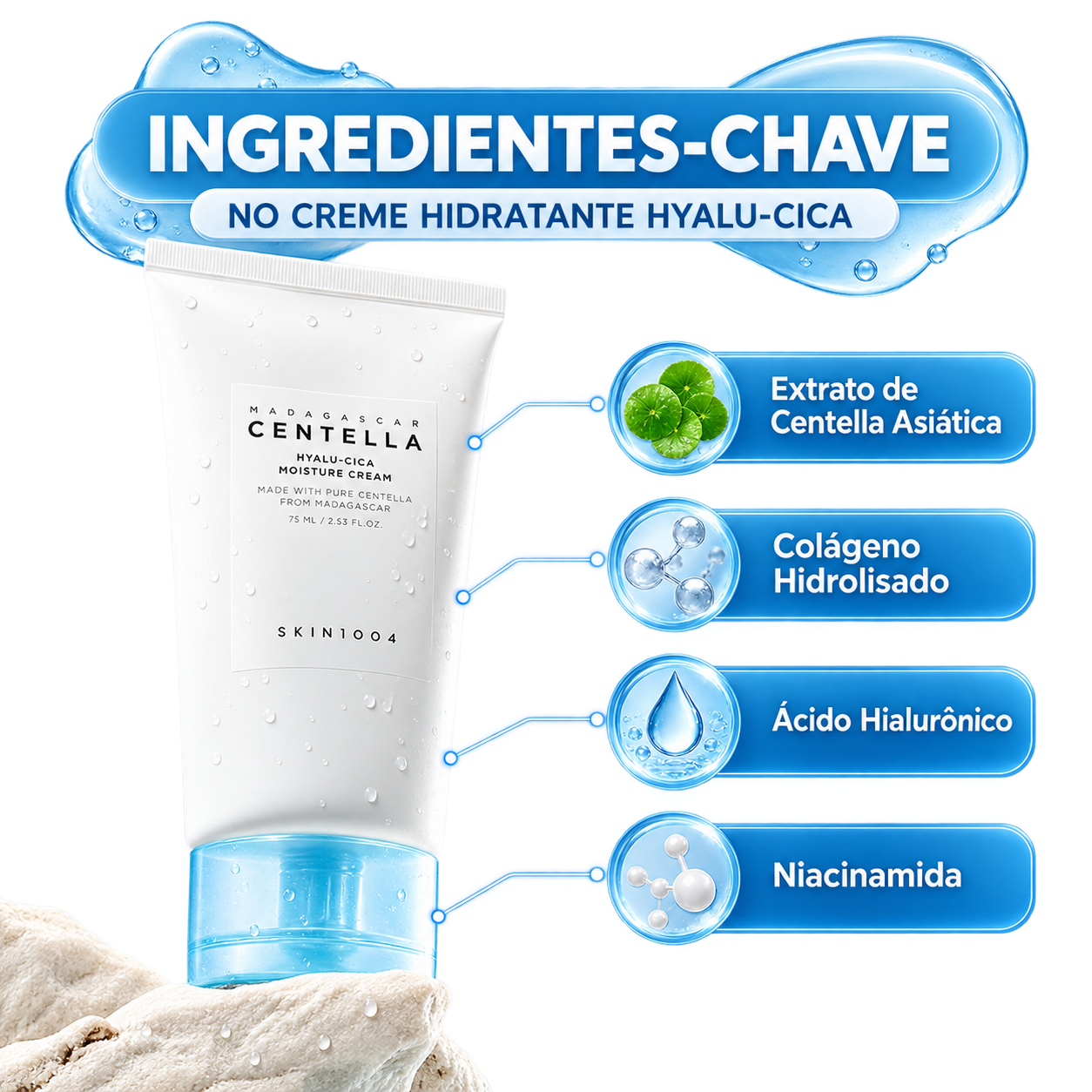 Centella SKIN1004 Hyalu-Cica Moisture Cream – Hidratante Facial para Pele Seca e Desidratada