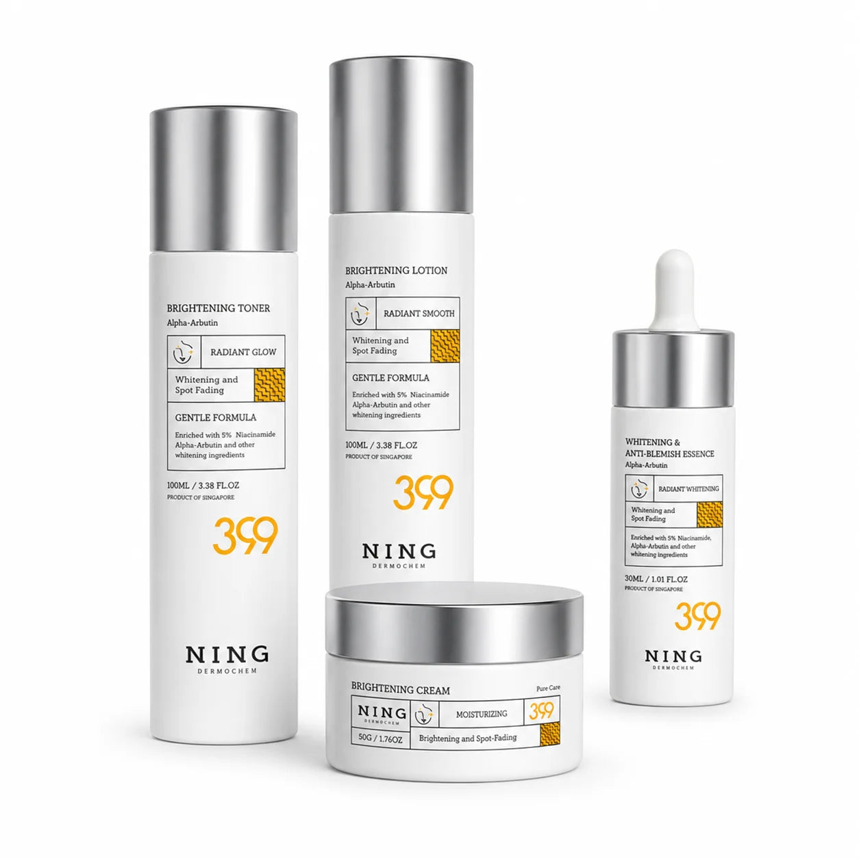 NING Kit Clareador Facial 4 Peças – Niacinamida, Ácido Hialurônico e Pro-Xylane